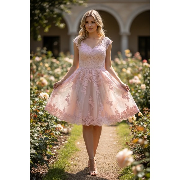 Hebeos Dresses & Skirts - Hebeos A-line Women's Pink Lace Overlay, Cocktail/Party Dress SEE MEASUREMENTS
